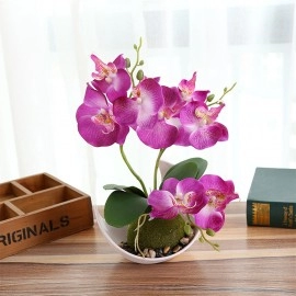 3-branch Simulate Butterfly Orchid with Flowerpot Potted