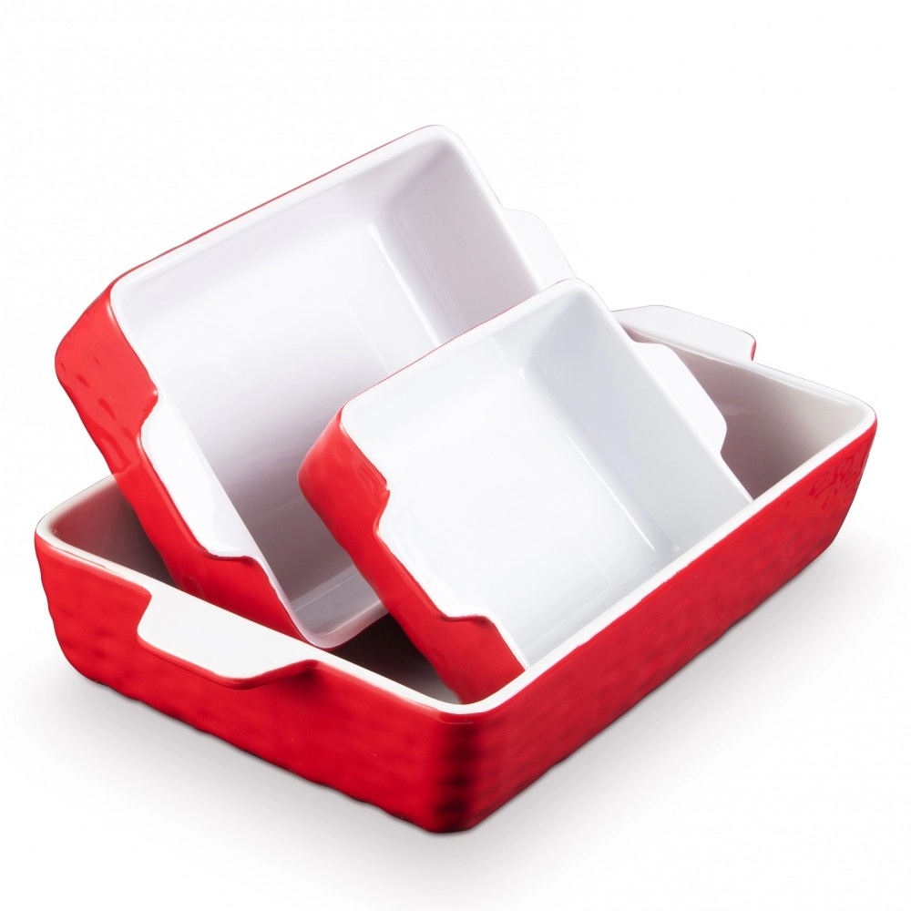 Ceramic Bakeware Set of 3 Piece-Red