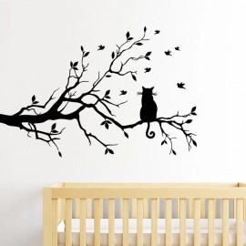 Wall Stickers Cat on Long Tree Branch Pattern