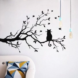 Wall Stickers Cat on Long Tree Branch Pattern