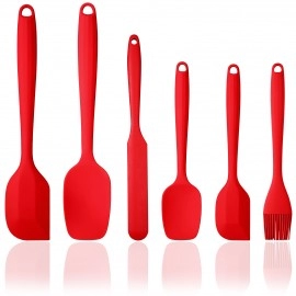 Red Cooking Utensils Set Including Tongs, Spatula, Spoon, Brush